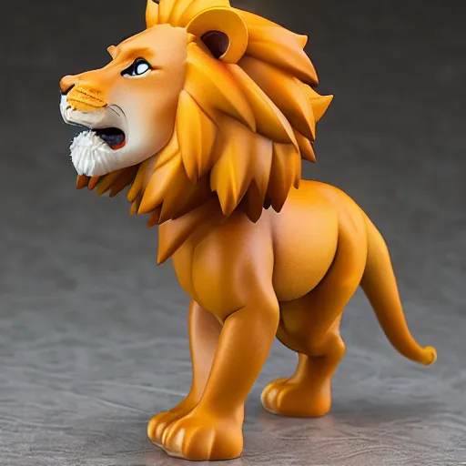 Image similar to a nendoroid lion, side view, full body, 4 k, highly detailed, subject centered, uncropped, studio photography, artstation trending