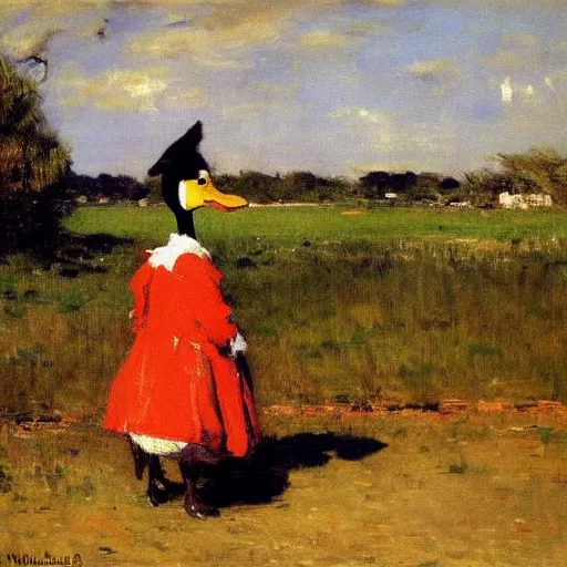 Image similar to a duck on the prowl oil painting william merritt chase