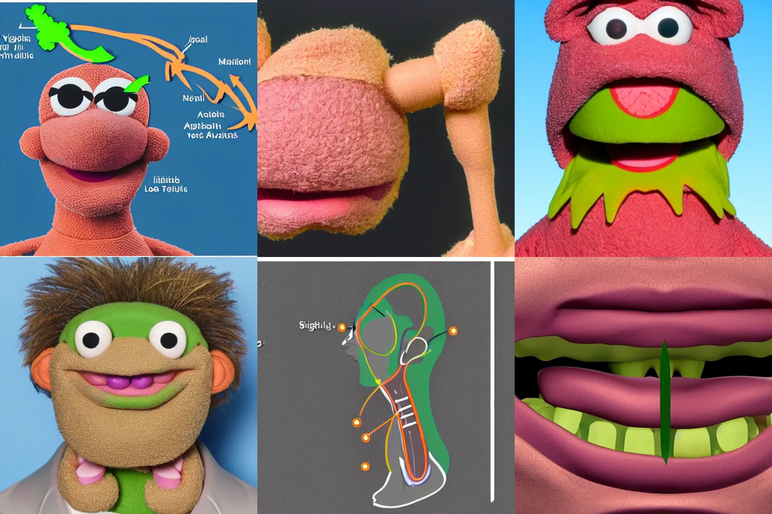Prompt: FIGURE 6.9.1 Mid-sagittal oral vocal tract showing major areas of articulation for a muppet's oral vocal tract