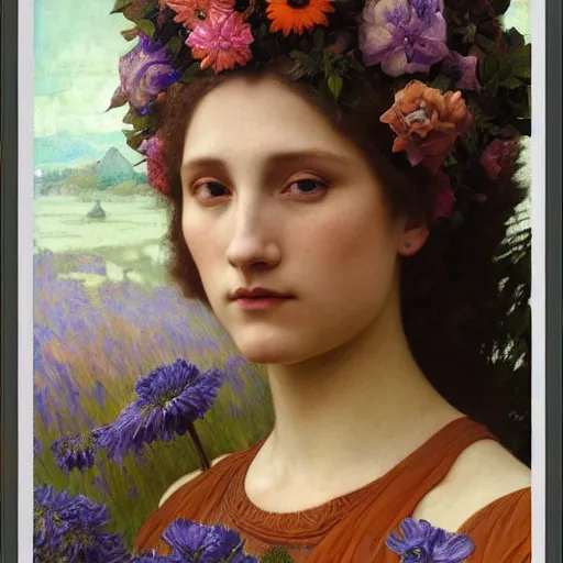 Image similar to queen of flowers, by annie swynnerton and charlie bowater and tino rodriguez and nicholas roerich and jean delville and evelyn de morgan and william - adolphe bouguereau, dramatic lighting, floral tattoos, rich colors, smooth sharp focus, extremely detailed, donato giancola, adolf wolfli