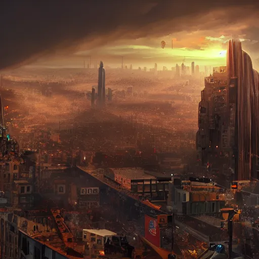 Image similar to giant 500 foot tall man destroying the city, matte painting, concept art, 4k