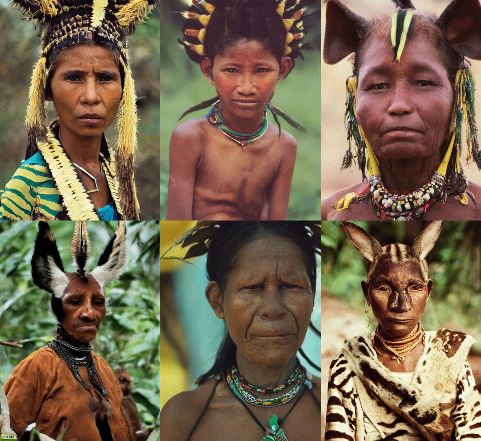 Prompt: portrait photo of the long ear tribe queen from Colombia and Madagascar, full color magazine article by National Geographic (1998)