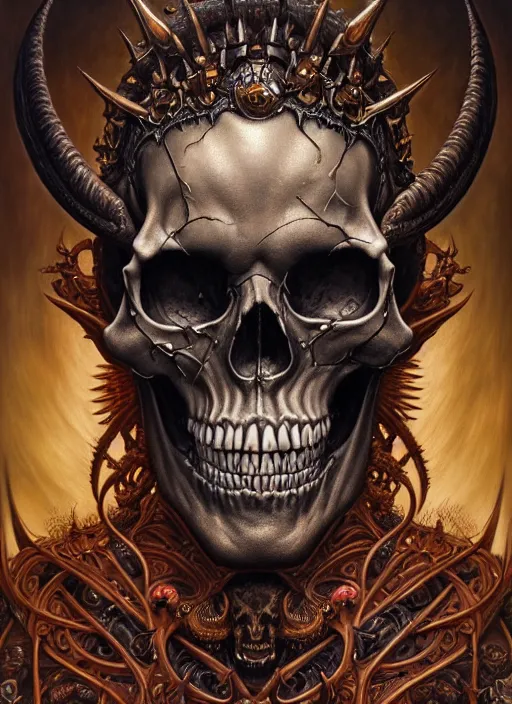 Image similar to hyper detailed masterpiece satan's skull evil tattoo warrior by donato giancola and tom bagshaw, face by artgerm and edmund leighton, and h. r. giger, trending on artstation, colorful, psychedelic aesthetic, ornate, background by james jean, 8 k, biomechanical, majestic, volumetric lighting, porcelain skin, concept art, sharp focus