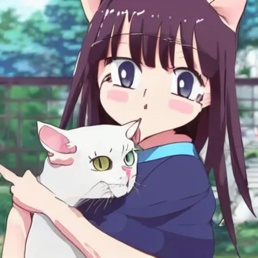 Image similar to cute girl eating a cat in anime style