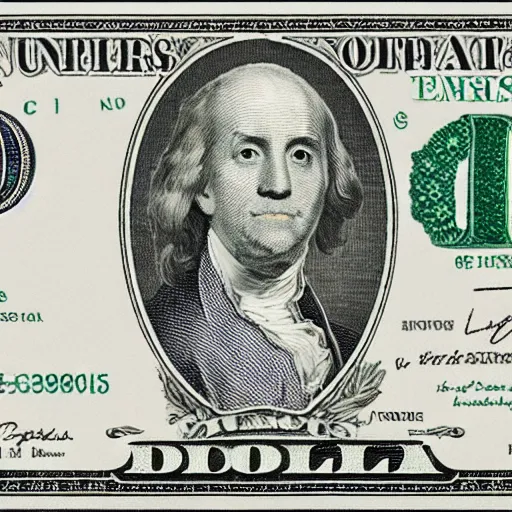 Image similar to a dog on a one dollar bill.