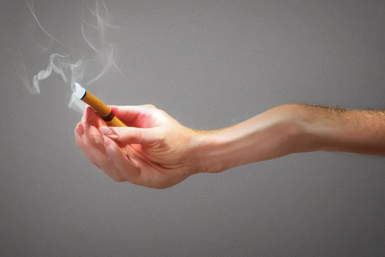 Image similar to cigarette in fingers, hand holding cigarette, hyper realistic, natural