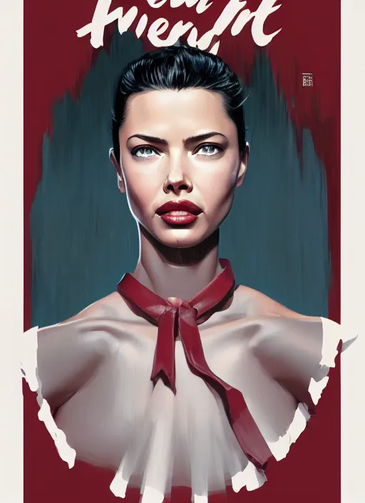 Image similar to twin peaks movie poster art, portrait of a smiling adriana lima, from scene from twin peaks, clean, simple illustration, nostalgic, domestic, highly detailed, digital painting, artstation, concept art, smooth, sharp focus, illustration, artgerm, donato giancola, joseph christian leyendecker, wlop