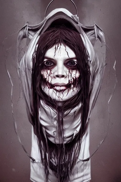 Image similar to cartoon grunge portrait of a creepy horror nurse girl . intricate abstract. intricate artwork. nightmare fuel. terrifying. by Tooth Wu, wlop, dan mumford , trending on artstation, greg rutkowski very coherent symmetrical artwork. cinematic, hyper realism, high detail, octane render, 8k