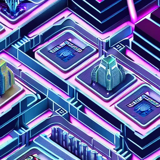 Prompt: isometric futuristic fractal pinball arcade city skyscrapers wallpaper, digital art 8k