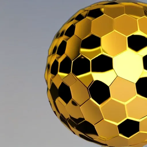 Prompt: a photo of golden sphere with cubes scatter on the sphere, hyper realistic, hyper detailed