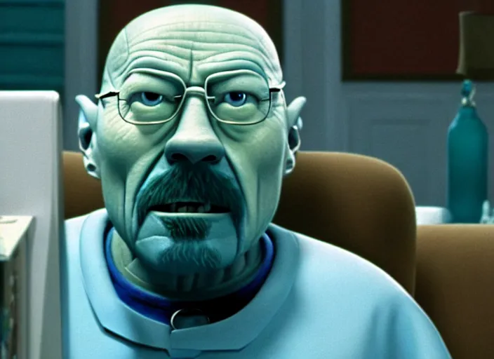 Prompt: film still of walter white as a monster in monsters, inc movie 2 0 0 1, 8 k, cinematic rule of thirds