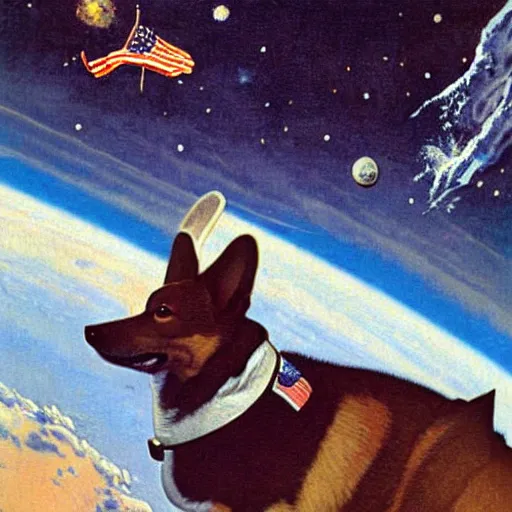 Image similar to corgi astronaut in space, beautiful painting by norman rockwell