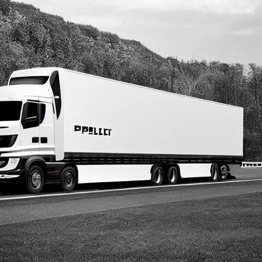 Prompt: A lorry/truck designed and produced by Polestar, promotional photo