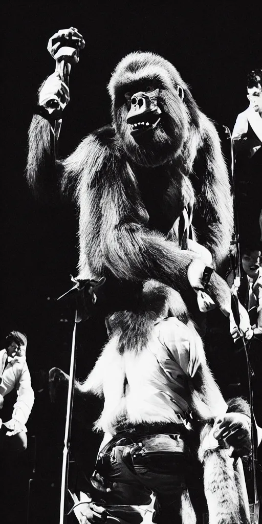 Image similar to King Kong performs with Arctic Monkeys, professional photo