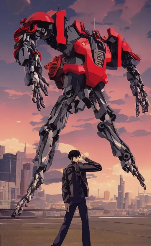 Image similar to < huge mecha > in the style of < neon genesis evangelion > holding a < mechanical yueqin > in arms, movie poster, < full body robot >, 3 d anime, arcane style, retropunk, steampunk, high resolution, 4 k, retrofuturism, studio ghibli, simon stalenhag