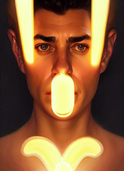 Image similar to symmetry!! portrait of seinfeld, glowing lights!! intricate, elegant, highly detailed, digital painting, artstation, concept art, smooth, sharp focus, illustration, art by artgerm and greg rutkowski and alphonse mucha