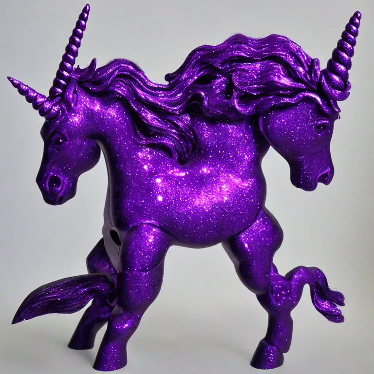 Prompt: unicorn, purple, sparkling, monstrous, crafted by daedalus