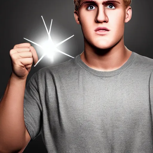 Image similar to a realistic detailed photo of boxer & youtuber jake paul with a mind control chip on his head, blank stare, shiny skin