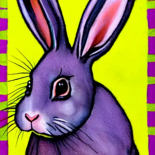 Image similar to realistic rabbit with purple and yellow stripes