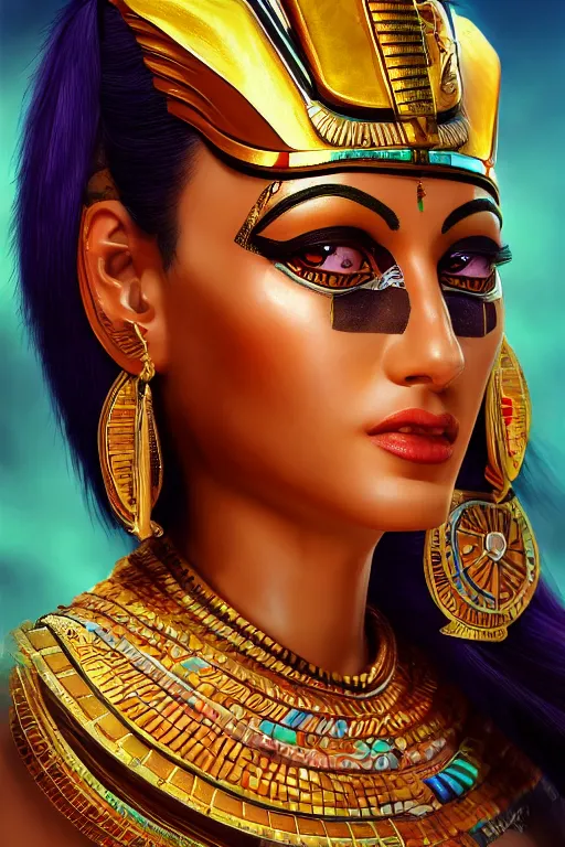 Image similar to egyptian cat goddess, vivid colors, high details, cinematic, 8k resolution, beautiful detailed, photorealistic, digital painting, artstation, concept art, smooth, sharp focus, illustration, fantasy background, artstation trending, octane render, unreal engine