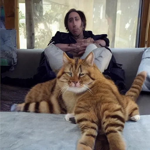 Prompt: nicolas cage is a huge cat with huge nicolas cage kittens