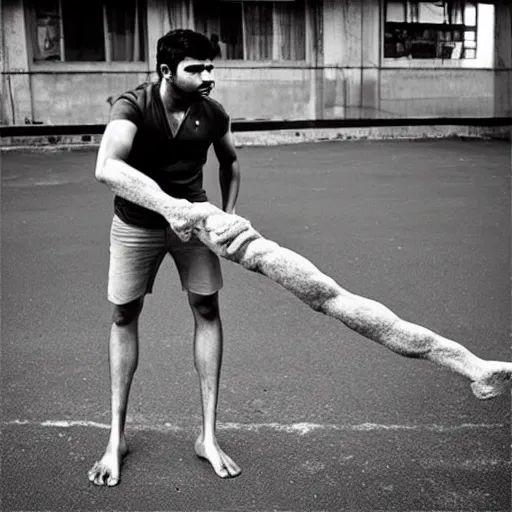 Image similar to “Indian man fighting human sized stretch Armstrong”