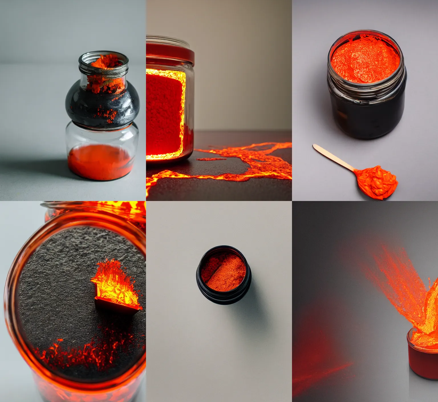 Prompt: A jar of lava on a desk