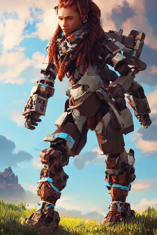 Image similar to combination suit armor aloy horizon forbidden west horizon zero dawn robot ninja mask helmet backpack tribal, aesthetic octane render, 8 k hd resolution, by ilya kuvshinov and cushart krentz and gilleard james radiating a glowing aura cgi rtx 2 0 2 2