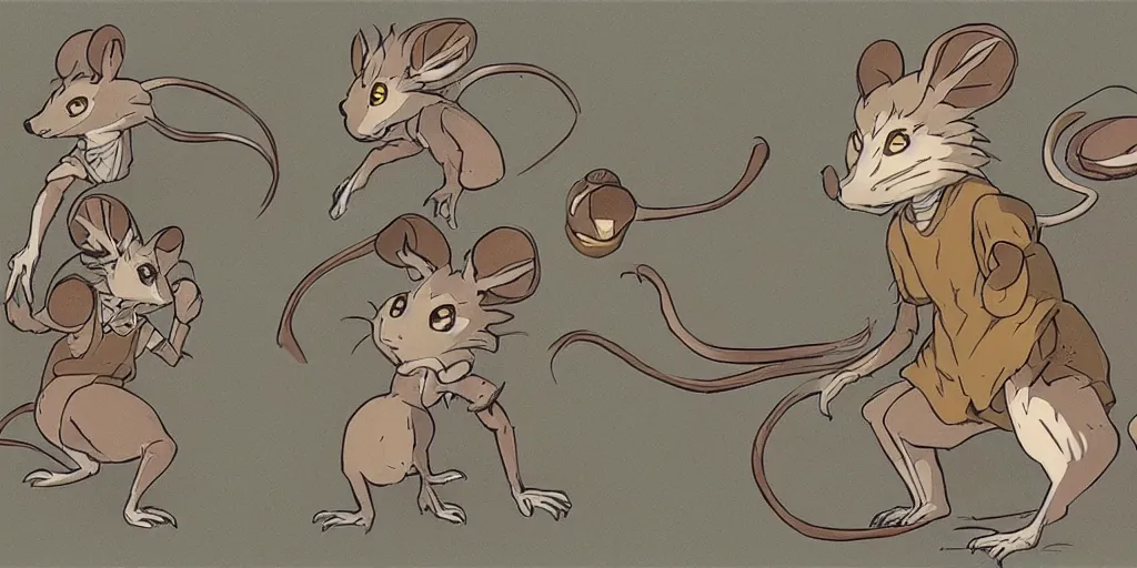 Prompt: character design, concept art, sprite of a mousefolk, by studio ghibli,