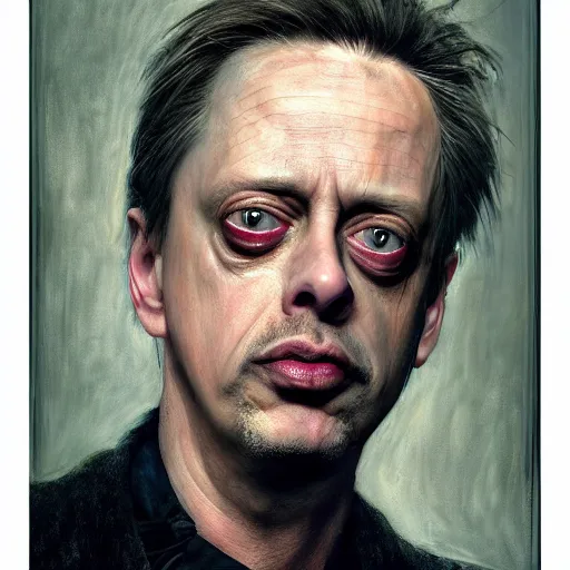 Image similar to hyperrealistic mixed media high resolution painting of Steve Buscemi !Hellraiser!, stunning 3d render inspired art by Jamie Salmon and István Sándorfi and Greg Rutkowski, perfect facial symmetry, dim volumetric lighting, 8k octane beautifully detailed render, full body shot, post-processing, extremely hyper-detailed, intricate, epic composition, highly detailed attributes, highly detailed atmosphere, cinematic lighting, masterpiece, trending on artstation, very very detailed, masterpiece, stunning, flawless completion, lifelike texture, perfection,