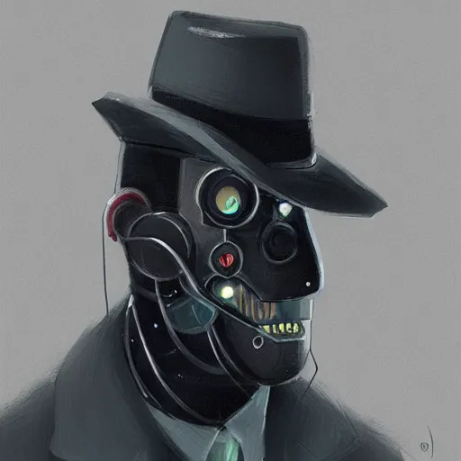 Image similar to a portrait of noir robot detective, in the style of greg rutkowski