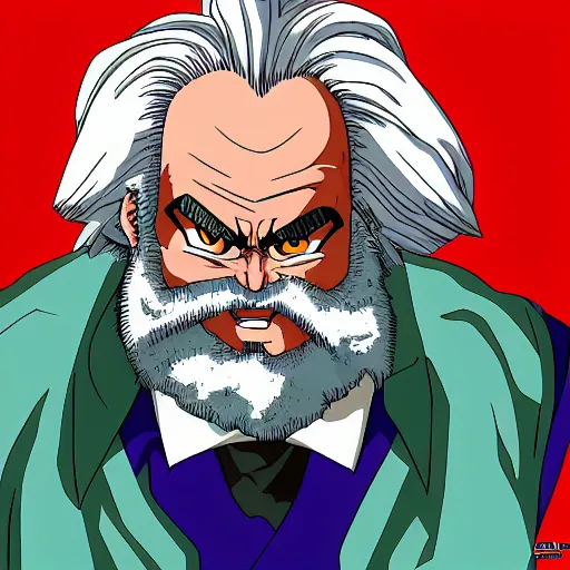 Image similar to karl marx as a asupersayan in dragon ball, digital painting by akira toriyama, very detailed