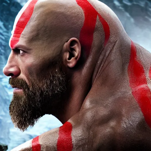 Image similar to Dwayne Johnson as God of war, professional photography