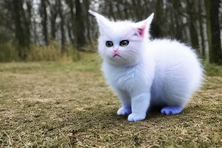 Image similar to real life mew pokemon, cute!!!, heroic!!!, adorable!!!, playful!!!, chubby!!! fluffly!!!, happy!!!, cheeky!!!, mischievous!!!, ultra realistic!!!, spring time, slight overcast weather, golden hour, sharp focus