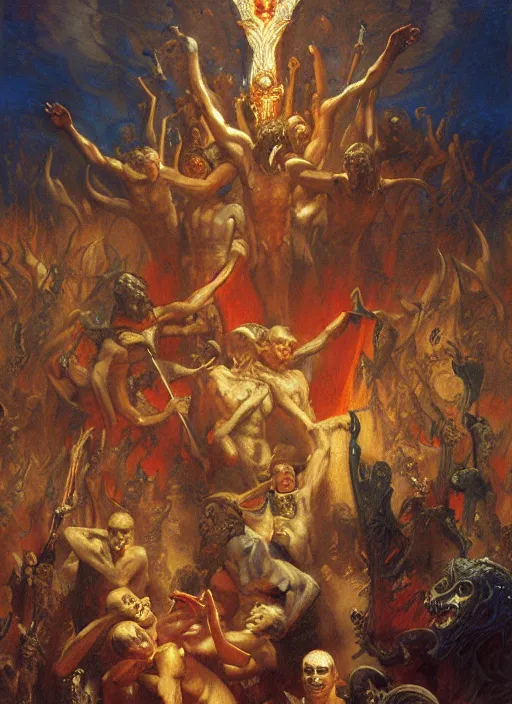 Image similar to the seventh circle of hell from dante's divine comedy with lots of colours. highly detailed painting by gaston bussiere, craig mullins, j. c. leyendecker 8 k