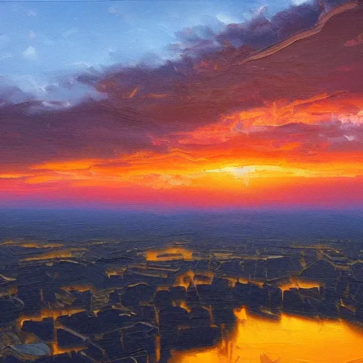 Prompt: beautiful detailed oil painting of a dusk sky, 4k, artstation