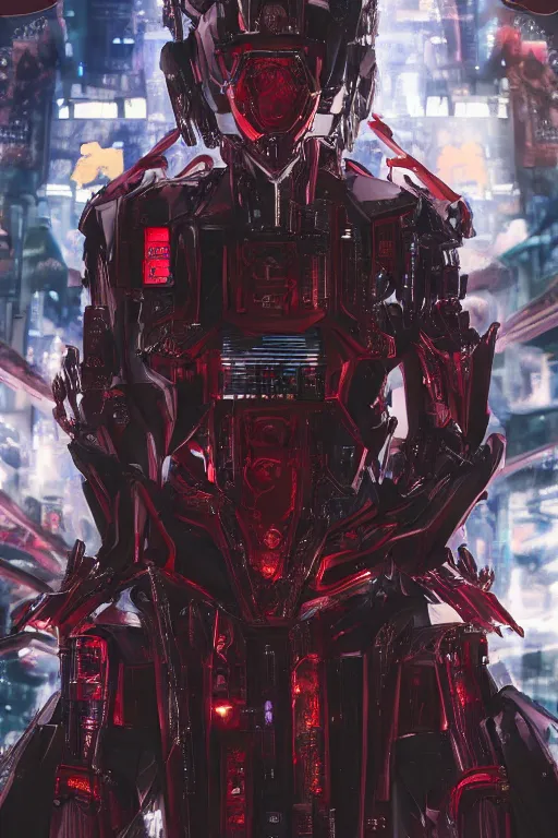 Prompt: akira from chinese mythology, hi - tech luciferian synthetic, gorgeous and huge head ornaments, dystopian, cyberpunk, mecha, cinematic dramatic light, ominous, intricate, studio, style depth of field lens flare leica zeiss detailed trending award winning on pixiv skeb