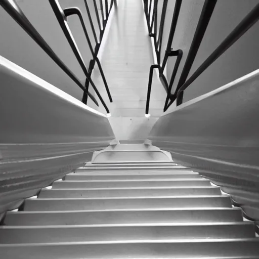 Prompt: a view down a flight of stairs