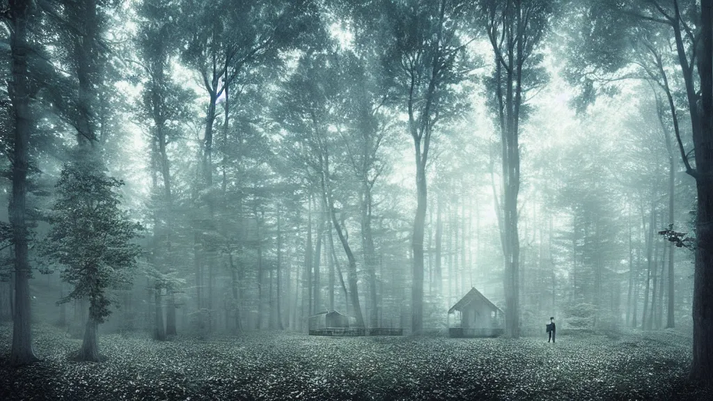 Image similar to [ a cottage in the woods. ] artgerm, mikko lagerstedt, zack snyder, tokujin yoshioka