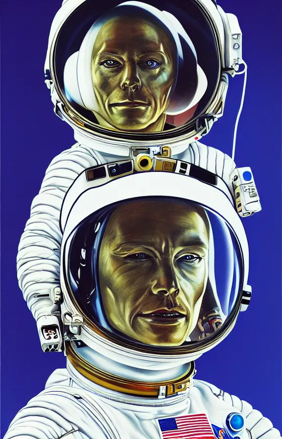 Image similar to portrait of an astronaut, ((alien)), in the style of hajime sorayama