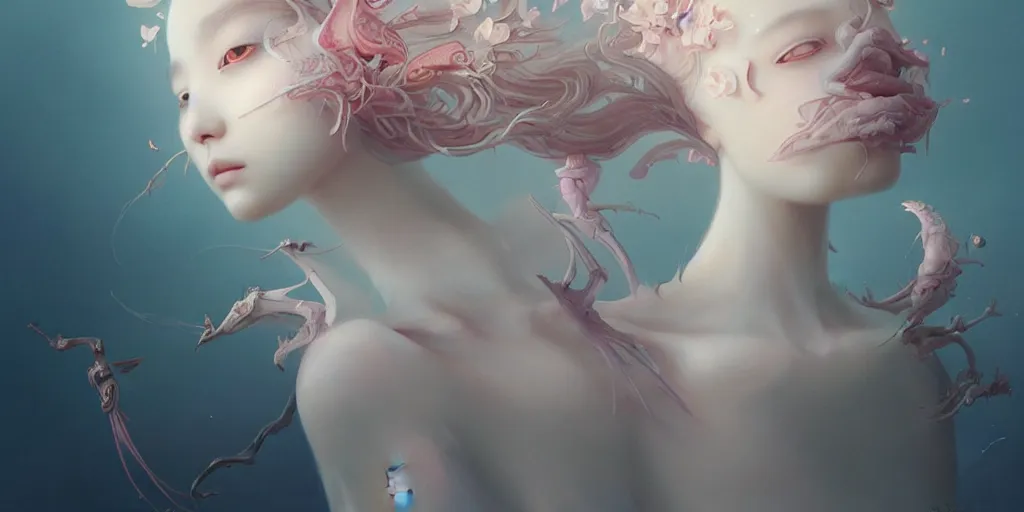 Image similar to breathtaking delicate detailed concept art painting creature, by hsiao - ron cheng, bizarre compositions, exquisite detail, pastel colors, 8 k