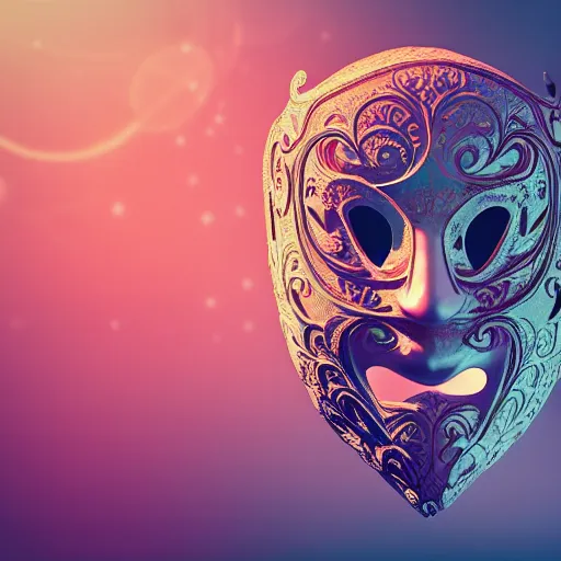 Image similar to an elaborate intricate mask in swirling wind, rendered in octane, behance hd, bokeh backdrop