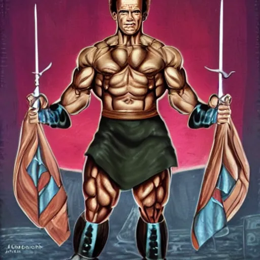 Image similar to arnold schwarzenegger in the style of arcane