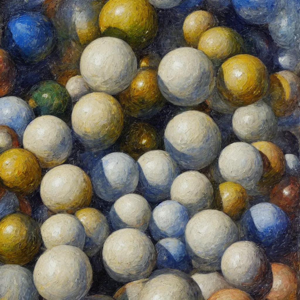 Prompt: sculpted white marble cubes and spheres painted in the style of the old masters, painterly, thick heavy impasto, expressive impressionist style, painted with a palette knife