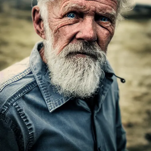 Prompt: Portrait of an old Norwegian man, headshot, DSLR, extreme details, rugged, blue eyes, intricate