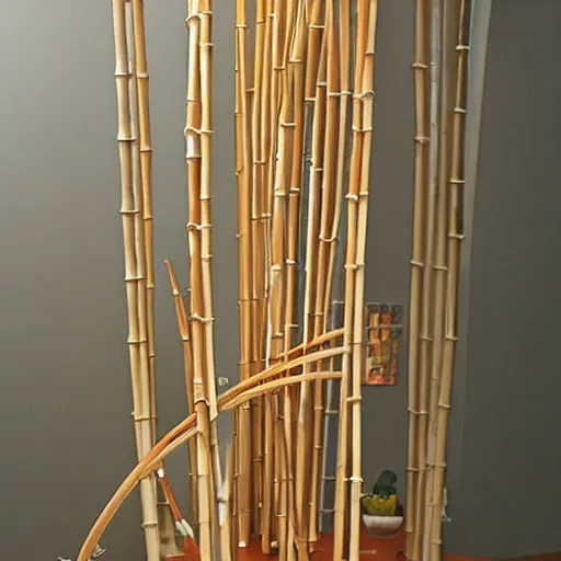 Prompt: a kinetic sculpture made with bamboo