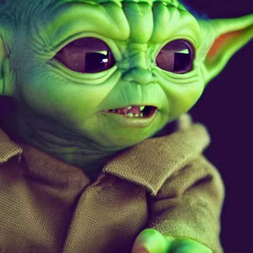 Image similar to baby yoda getting bigger, meaner and transforming into hulk, dc universe, bokeh, high quality dof