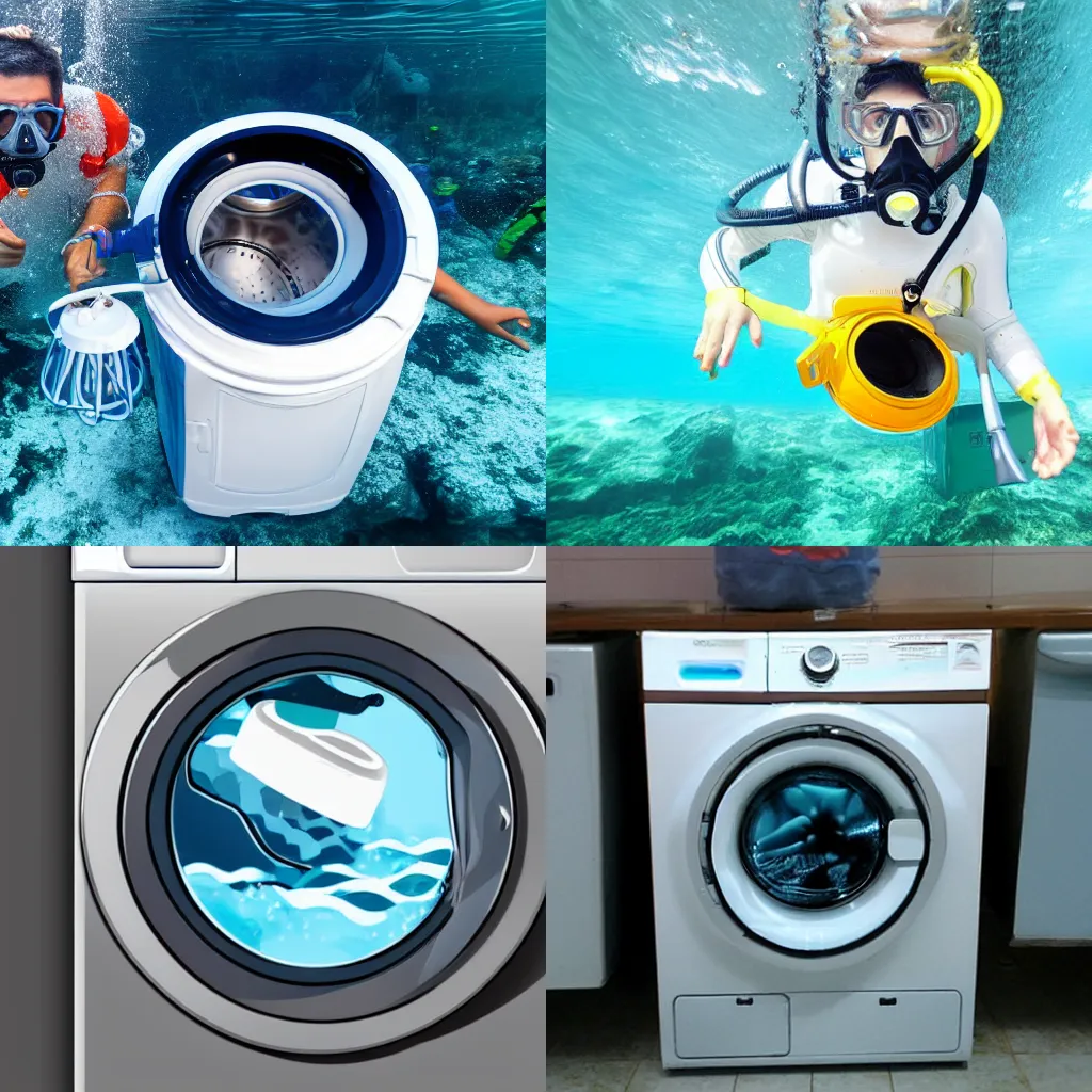 Prompt: washing machine scuba-diving