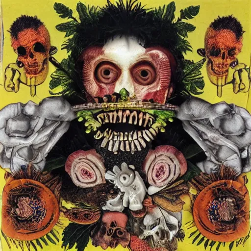 Prompt: punk album cover, blank horizontal banner on top, psychedelic, giuseppe arcimboldo