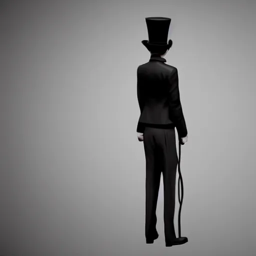 Image similar to a stylized image of a man in a top hat, a 3D render by Arent Arentsz, deviantart contest winner, altermodern, black background, goth, dark